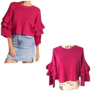 ELODIE | Ruffle Sleeve Pullover Sweater | M